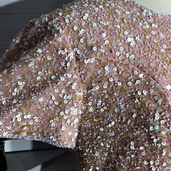Vintage Beaded Sequined Pink Silk Blouse XL - Picture 5 of 14